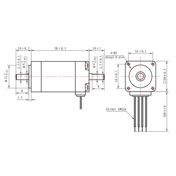 1,8 мотор 20*20*38mm двойной оси NEMA 8 степени Stepper 40mN.M ROHS