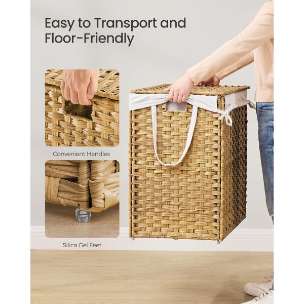 Laundry Hamper With Lid, 23.8 Gallon (90 L) Synthetic Rattan Clothes Laundry Basket With Lid And Handles, Foldable, Removable Liner, Goose Yellow