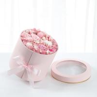 Logotipo personalizado Embalagem de flores de rosa 2 camadas Caixa de flores redonda Caixa de papel de papelão