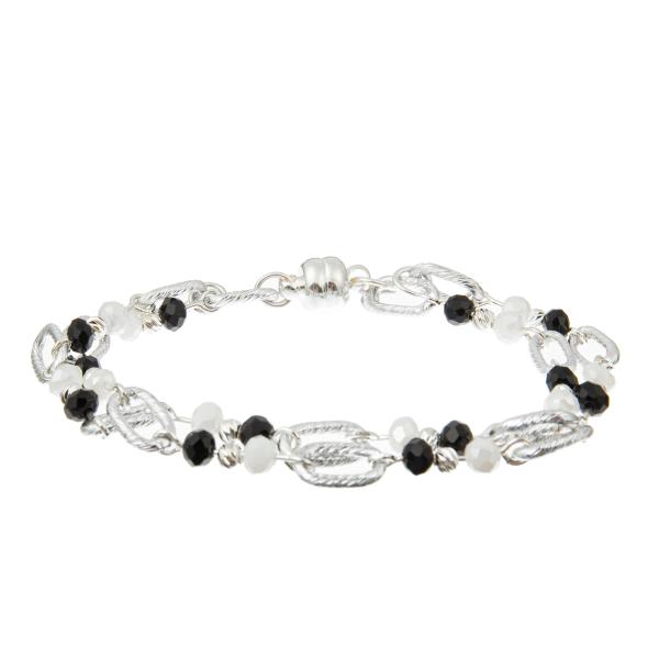 Hematite 0.7mm Beaded Bracelets Sets Black And White Gold With Silver