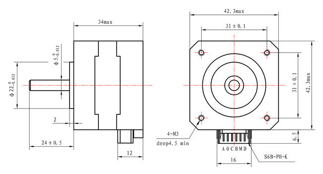 Тело 0.3A Stepper мотора 1.8° 34mm Nema 17】 【42SHD0008 четырехфазное для камеры слежения