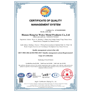 Hunan Hengan Weiye Metal Products Co., Ltd. Certifications