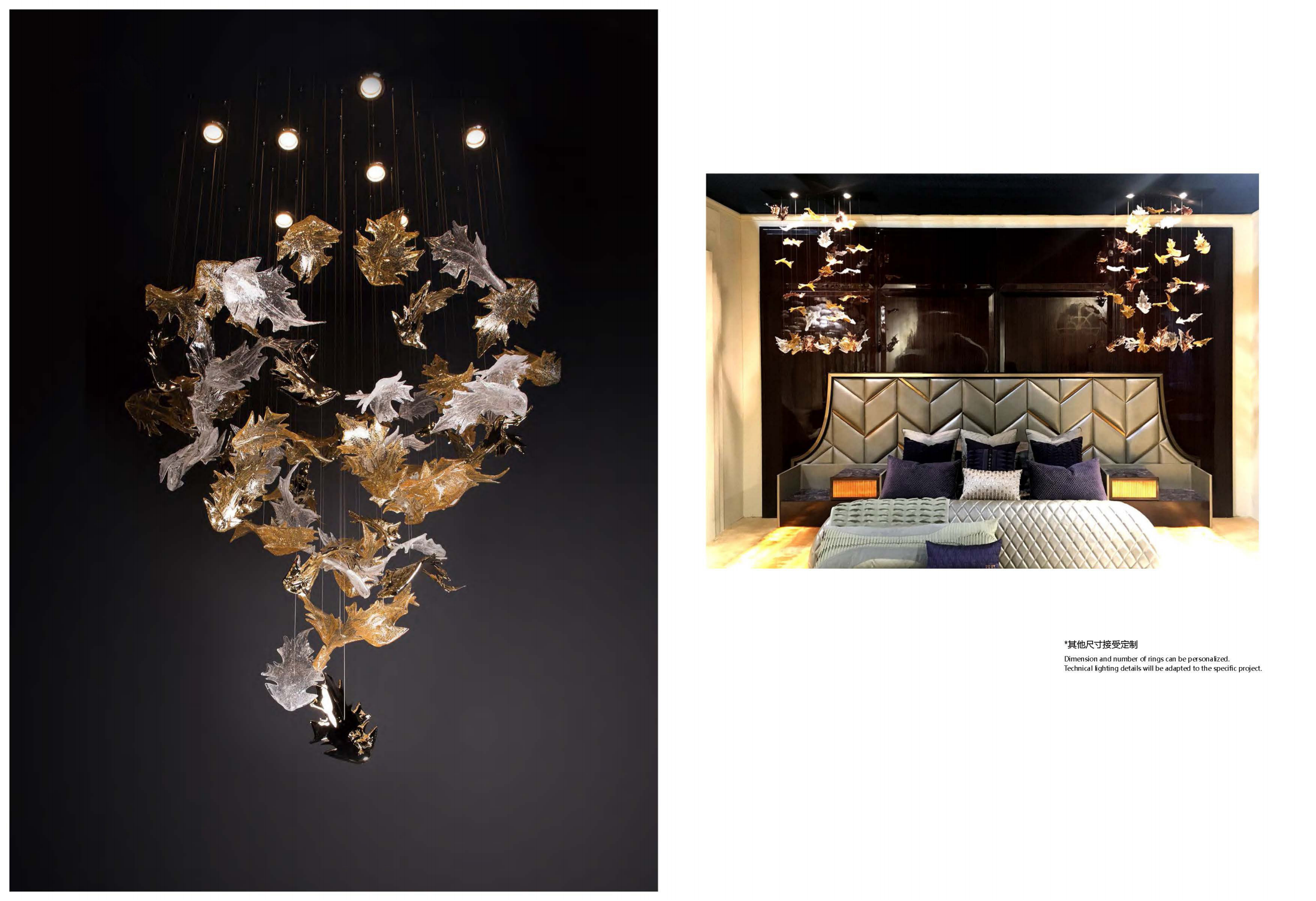 Vidrio de arte de ámbar claro Hojas de candelabros Decoración del vestíbulo Gran vestíbulo Gran hotel candelabros Decoración de candelabros de hojas de arce