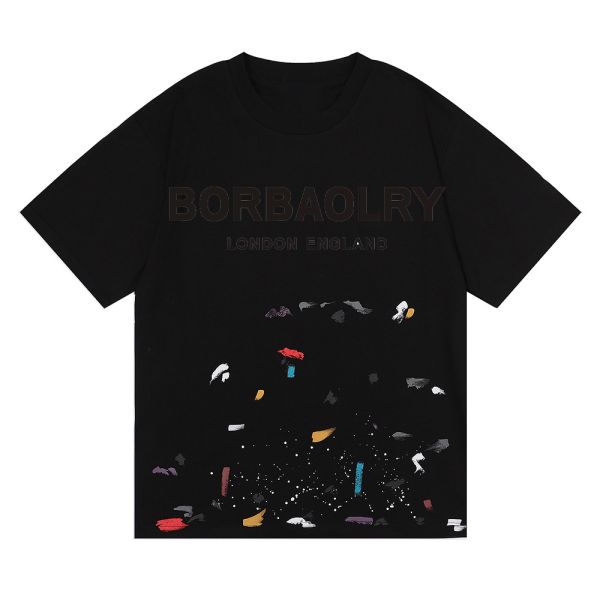 Custom Men's Acid Washed T-Shirt Gallery Street Wear Graffiti Paint Splash Cotton Wholesale Solid Pattern Knitted
