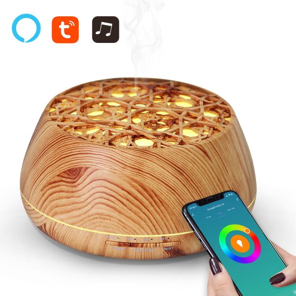 Smart Wifi Wireless Essential Oil Aromatherapy Diffuser with Alexa Google App Voice Control 400ml Ultrasonic Diffuser Humidifier
