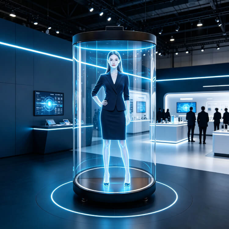 75 Inch 3D Holographic Transparent Showcase All In One Digital Human Display Android AI Touch Screen Kiosk For Commercial Exhibition Real Estate Retail Marketing