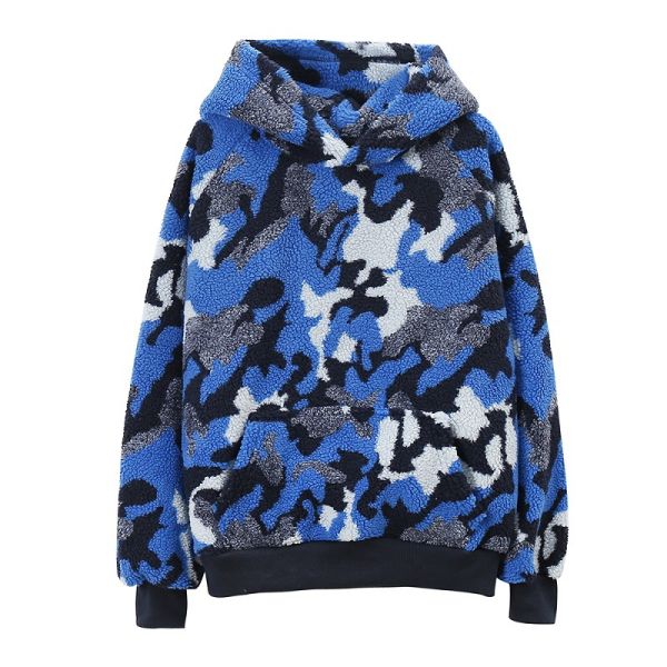 Trendy Women Blank Camo Sherpa Hoodie , Sherpa Lined Hooded Jacket Printed