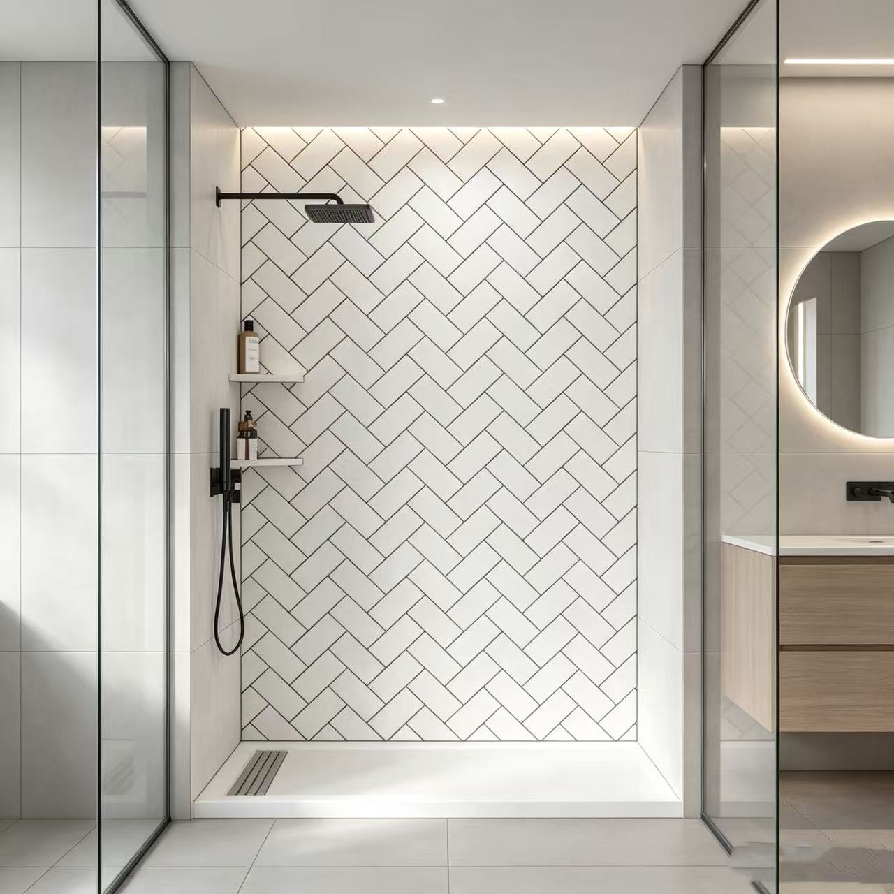 Herringbone Solid Sheet Shower Walls Panel No Grout OEM