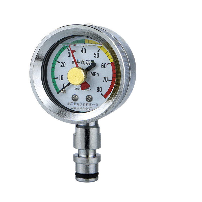 OEM Dual Memory Pointers Glycerin Pressure Gauge DN10 KJ10 Connected 60/80Mpa Manometer Pressure For Mining
