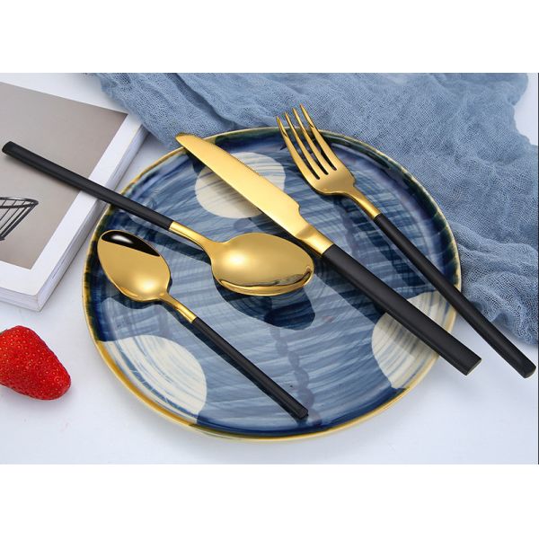 Hot Sale 304 Stainless Steel Flatware Set/Hotel Cutlery Black and Gold/Wedding Banquet Tableware