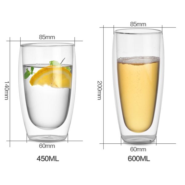 Эспрессо Мугс емкость чашки 450мл двойной стены стеклянная теплостойкая для кафа