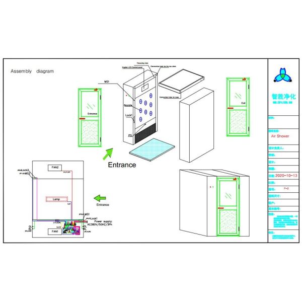 Ливень воздуха чистой комнаты отдельного человека с алюминиевыми дверями качания