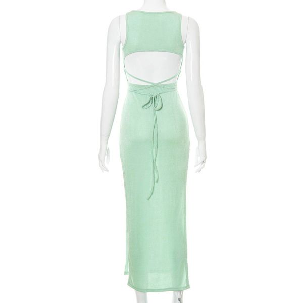 Casual Sleeveless Womens Party Maxi Dresses Lace Up Halter Split