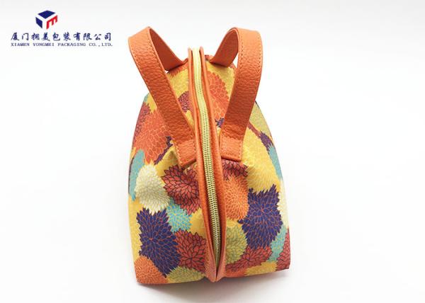 Fashion Lady Handbag Fabric Makeup Bag Orange Leather Handle Size 21X14X16cm