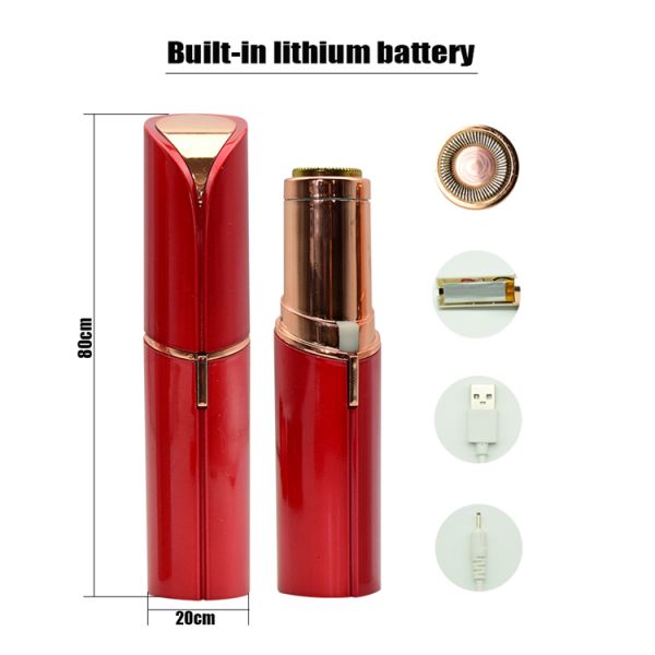 Rechargeable Mini Painless Face Hair Remover Gold Plated Lipstick Shaped