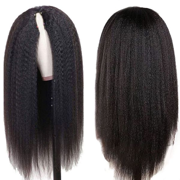 Wigs Length Long V Part Glueless Afro Kinky Straight Human Hair Wig 250% Density