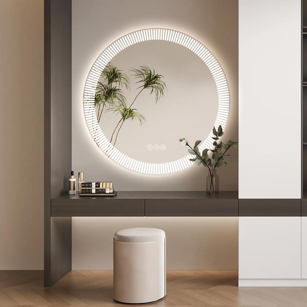 Round LED Smart Mirror with 3 Color Temperature Adjustable Anti-Fog and Touch Control