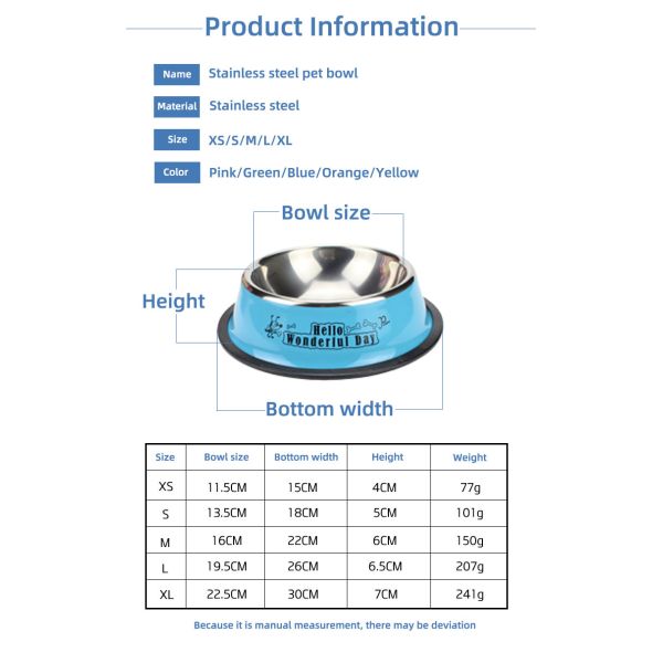 Cuencos para comida para perros de 10 oz - 50 oz, cuencos para perros de acero inoxidable con recubrimiento en polvo
