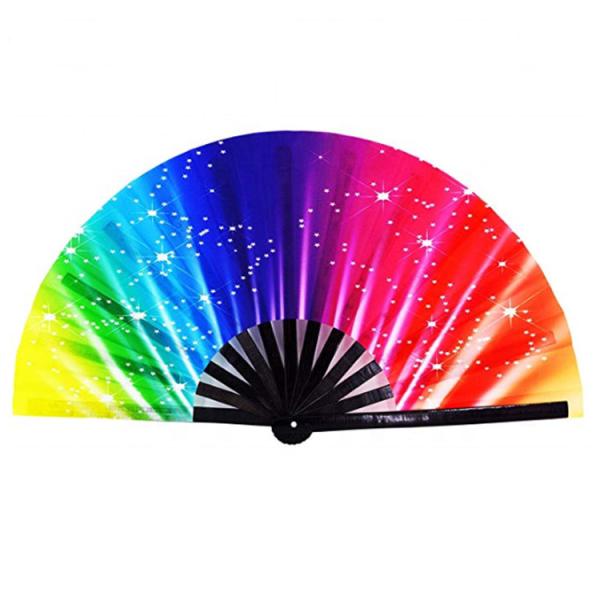 Large Bamboo Folding Hand Fan Custom Print Rave Festival Handheld Fan for Promotional Gifts