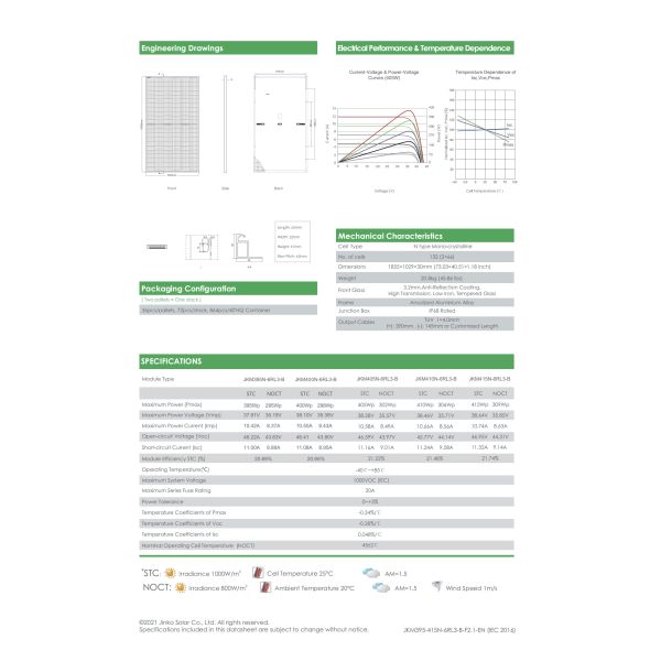 Panel solar Jinko Tiger N-tipo 66tr 395W 400W 405W 410W 415W Panel solar Jinko