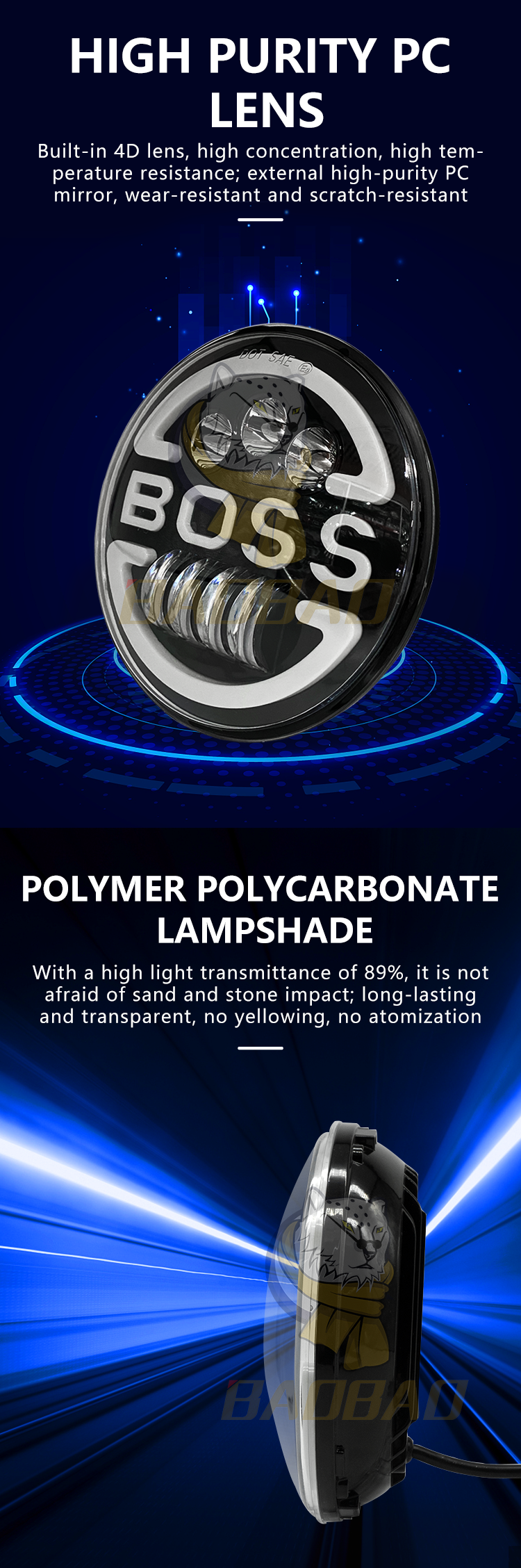 Harley 7 Inch White Circle 40W Available LED Motorcycle Headlight