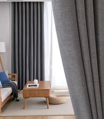 Velvet Linen Light Grey Blackout Curtain Double Layer Simple Ring Style