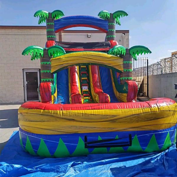 Portable Fun Guaranteed with Small Tropical Inflatable Waterslide Combo Bounce House