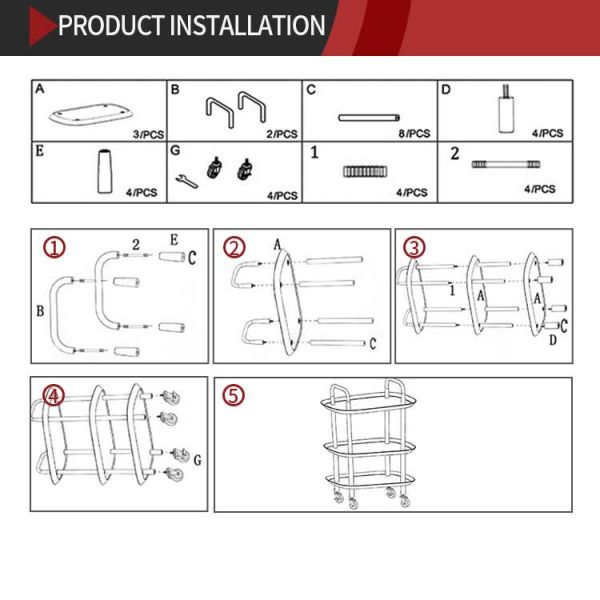 3 Tier kitchen plastic Household Multifunctional office storage rack cart