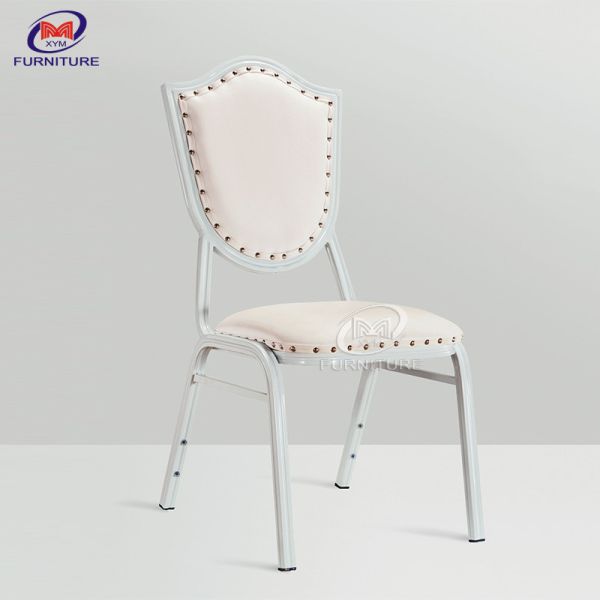 High Grade Rivet Stackable Banquet Chairs White Color Metal Stainless Steel