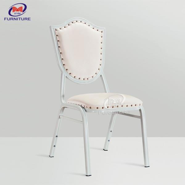 High Grade Rivet Stackable Banquet Chairs White Color Metal Stainless Steel Frame