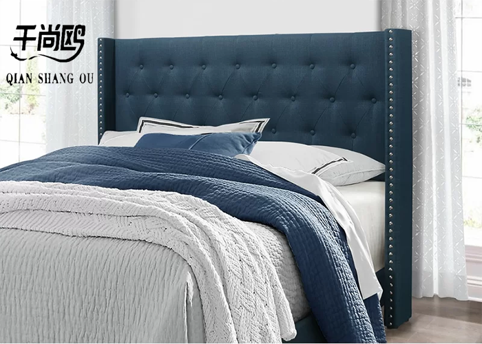 Luxurious Tall Upholstered Bed European Style with Stitching Buttons / Metal Rivets