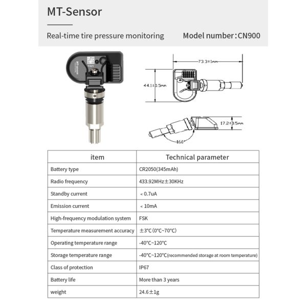 433Mhz 315Mhz Programmable Tire Pressure Monitoring System Sensor Two Frequency OEM