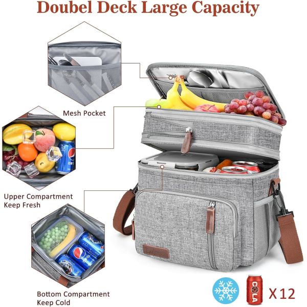 Lunch Box & Lunch Bag for Women Men, Large Insulated Adult Lunch Box Leakproof Lunchbox Cooler Bag for Work Picnic Beach,16L, Reusable Non Woven Part Aluminum Foil Non-woven Fabric Thermal Insulation