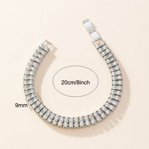 Fashion 2Rows 9mm Tennis Bracelet Hip Hop Iced Out Rhinestone Bracelets Wristband Watch Band Bracelet Bangles for Men and Women Girls Jewelry Gifts