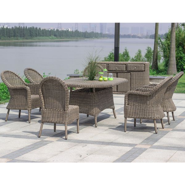 Outdoor Rattan Weaved Dining Table Set Chairs with Modern Design and Durability