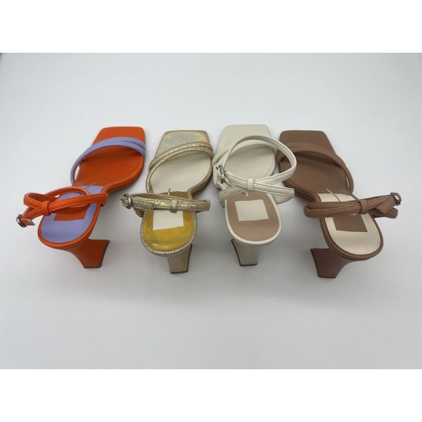 Brown Purple Ankle Strap Ladies Shoes TPR 3 Inch High Heel Sandals
