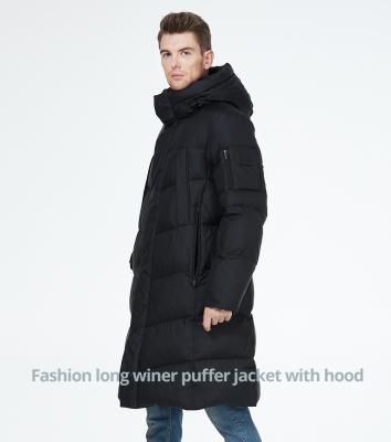 Size 56 Mens Long Down Jacket 107cm Long Black Padded Coat Windproof