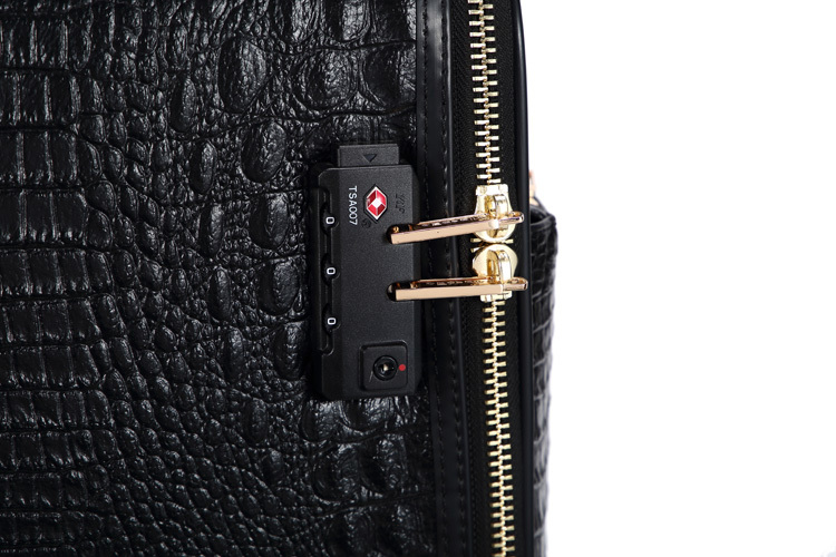 Fashion Leather Luggage Bag PU Leather Rolling Medium Suitcase 4 Wheels