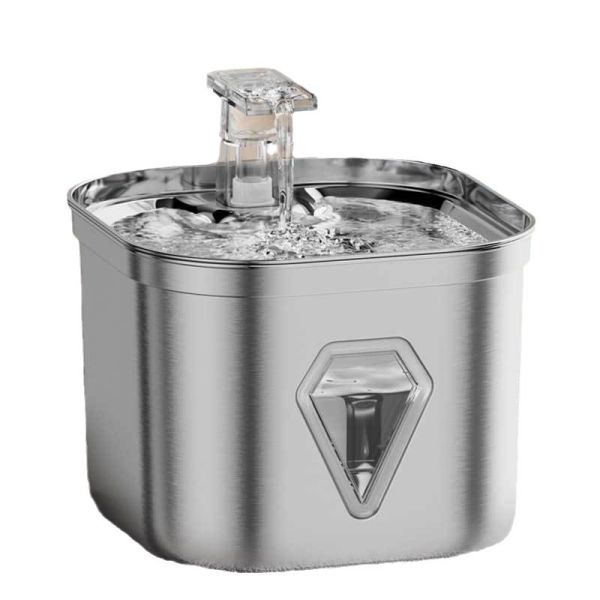 2.5L Stainless Steel Automatic Pet Water Fountain Portable Pet Dispenser Water Level Window Charge Power Source for Cats Dogs