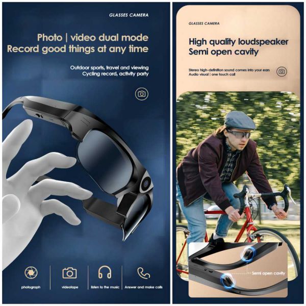 Men Women Bluetooth Video Sunglasses With Open Ear Music Connect Phones Tablets