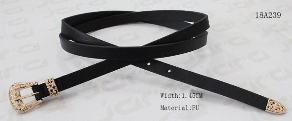 Metal Loop & Metal Tip Black Fashion Belt With Flower Engraved Decoration