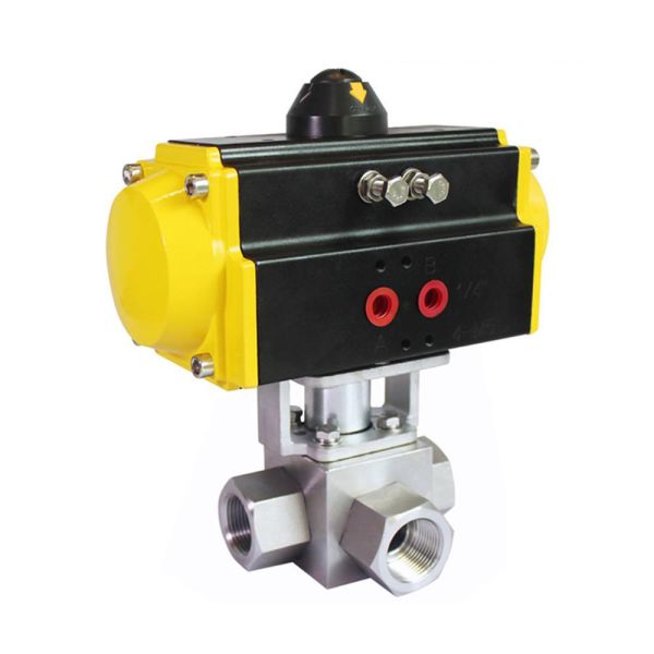 Forged 3 Way Pneumatic Ball Valve High Pressure Stainless Steel NPT BSP Female Thread for Oil Gas Steam