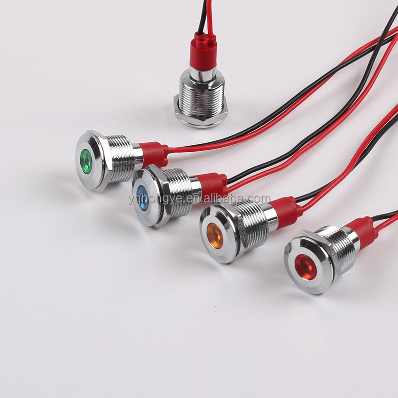12mm Metal Indicator LED Indicator Light Wire Power 3V/5V/12V/24V/220V Red Green Yellow Blue White Industrial Control Equipment