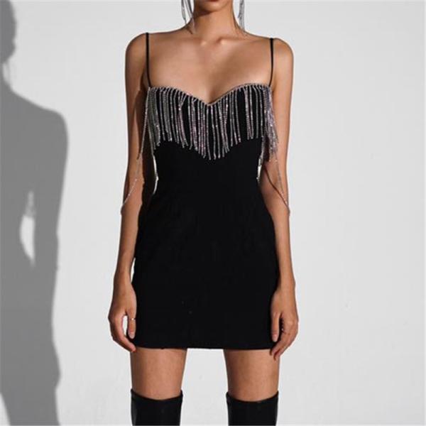 O ponto baixo do decote em V dos vestidos ocasionais das mulheres sexy do verão cortou o vestido curto sem mangas da franja frisada