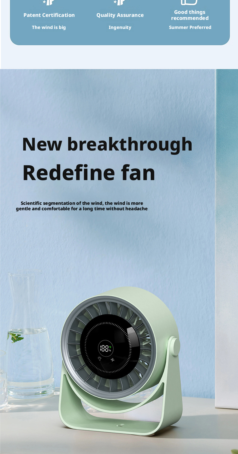 4000mAh Portable Table Fan With Brushless Motor 100 Speed Digital Display Desktop Fan