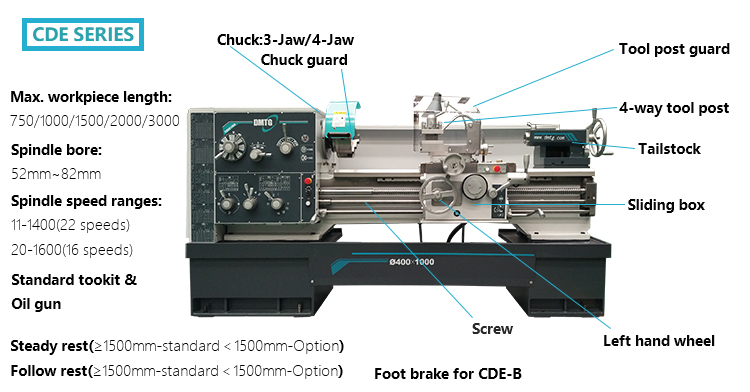 Máquina convencional CDE6150A CDE6250A do torno do manual de CDE-A para o metal