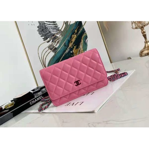Inclined Shoulder Cowhide 19cm Luxury Brand Wallet With Chain