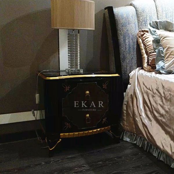 Carved Wood Bed Side Table Antique Nightstand