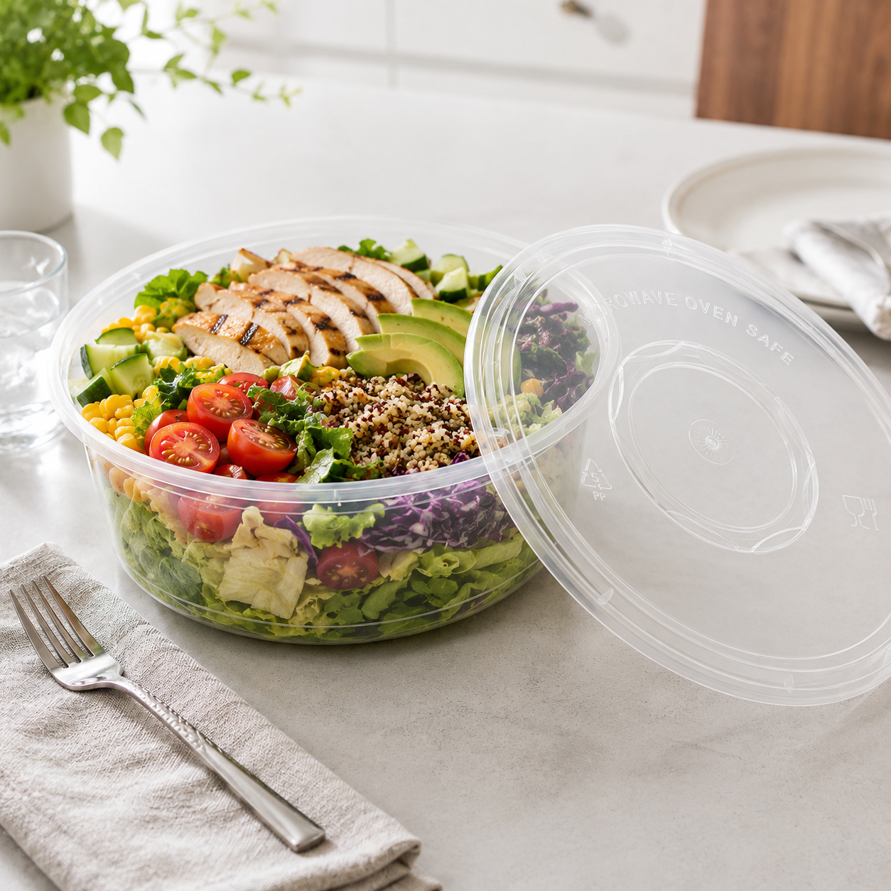 PP Catering Takeaway Food Bowl Disposable 4500ml Extra Thick Clear Fitted Lidded