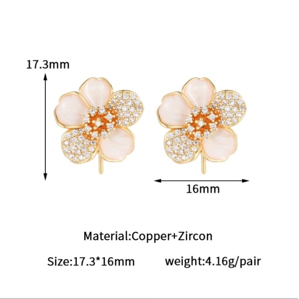 Brass 14k Gold Plated Zircon Studs Butterfly Enamel Flower Earring for Women's Fashion Earrings Accessories